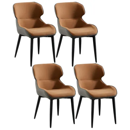 Scandinavian Leather Wingback Upholstered Dining Chair Image - 16