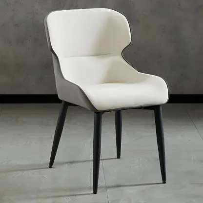 Scandinavian Leather Wingback Upholstered Dining Chair Image - 27