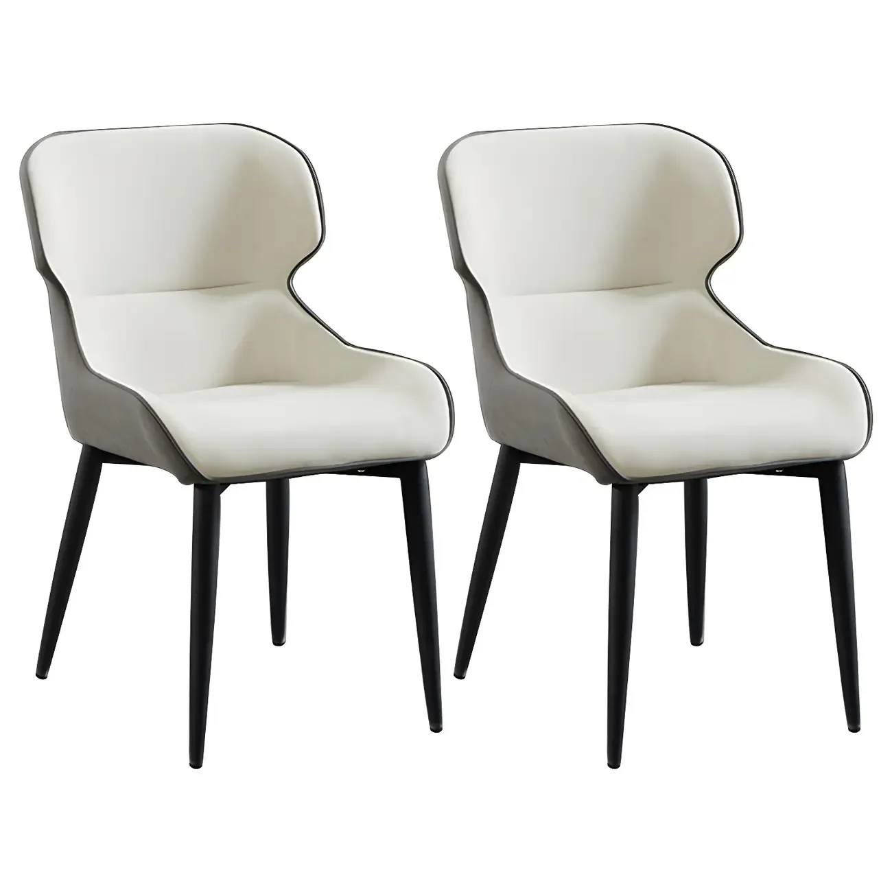 Scandinavian Leather Wingback Upholstered Dining Chair Image - 28