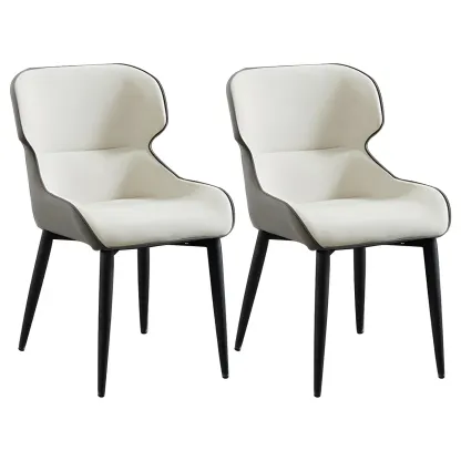 Scandinavian Leather Wingback Upholstered Dining Chair Image - 28