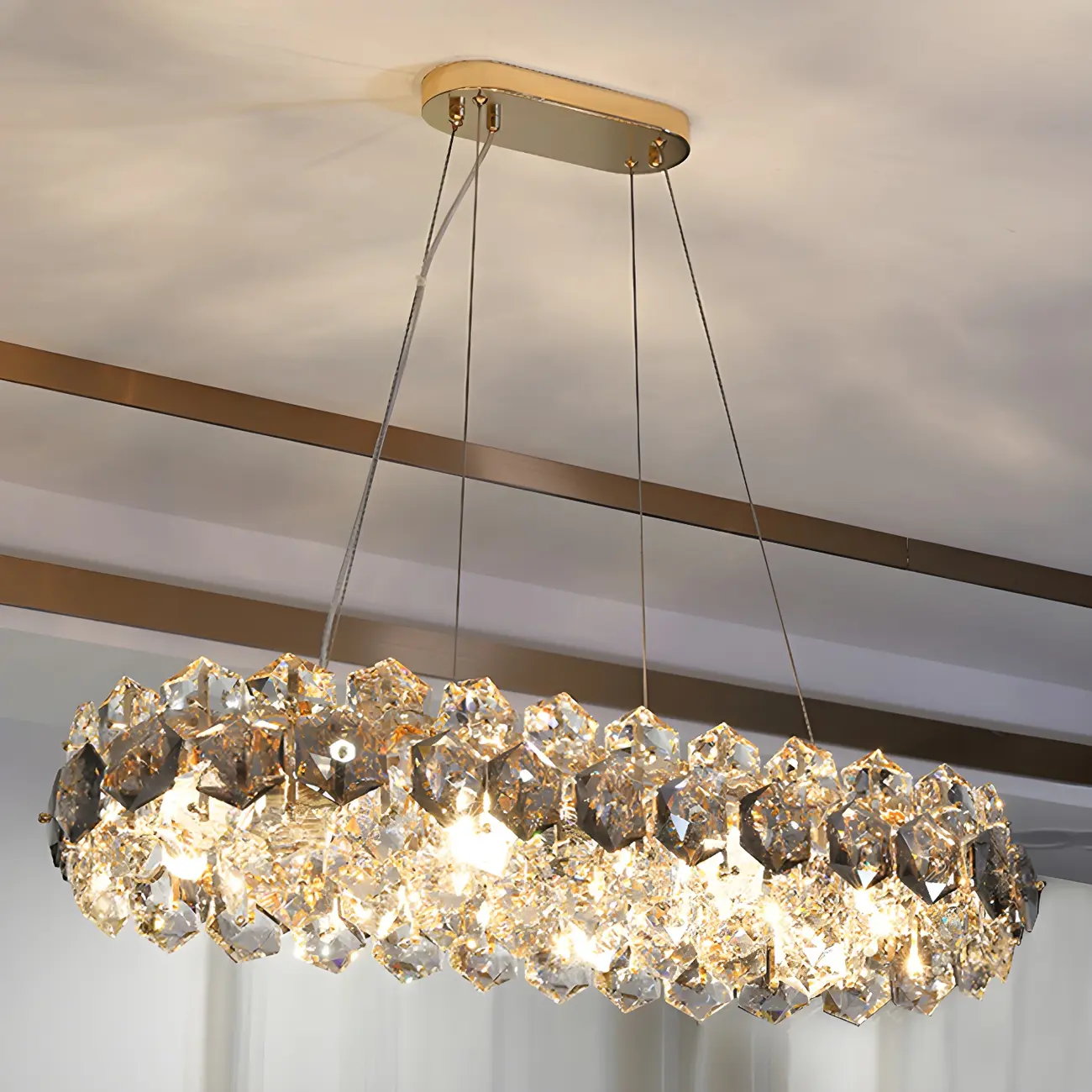 Exquisite Modern Gold Crystal Oval Island Chandelier Image - 1 | homeyfad