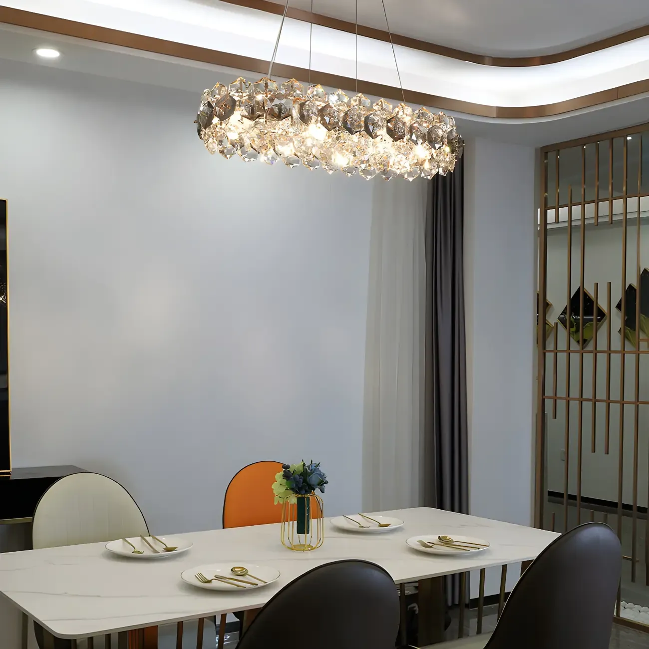 Exquisite Modern Gold Crystal Oval Island Chandelier Image - 2