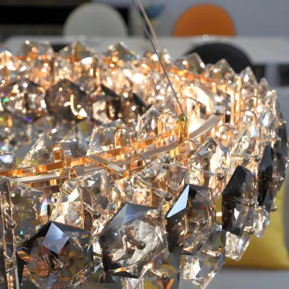 Exquisite Modern Gold Crystal Oval Island Chandelier Image - 3