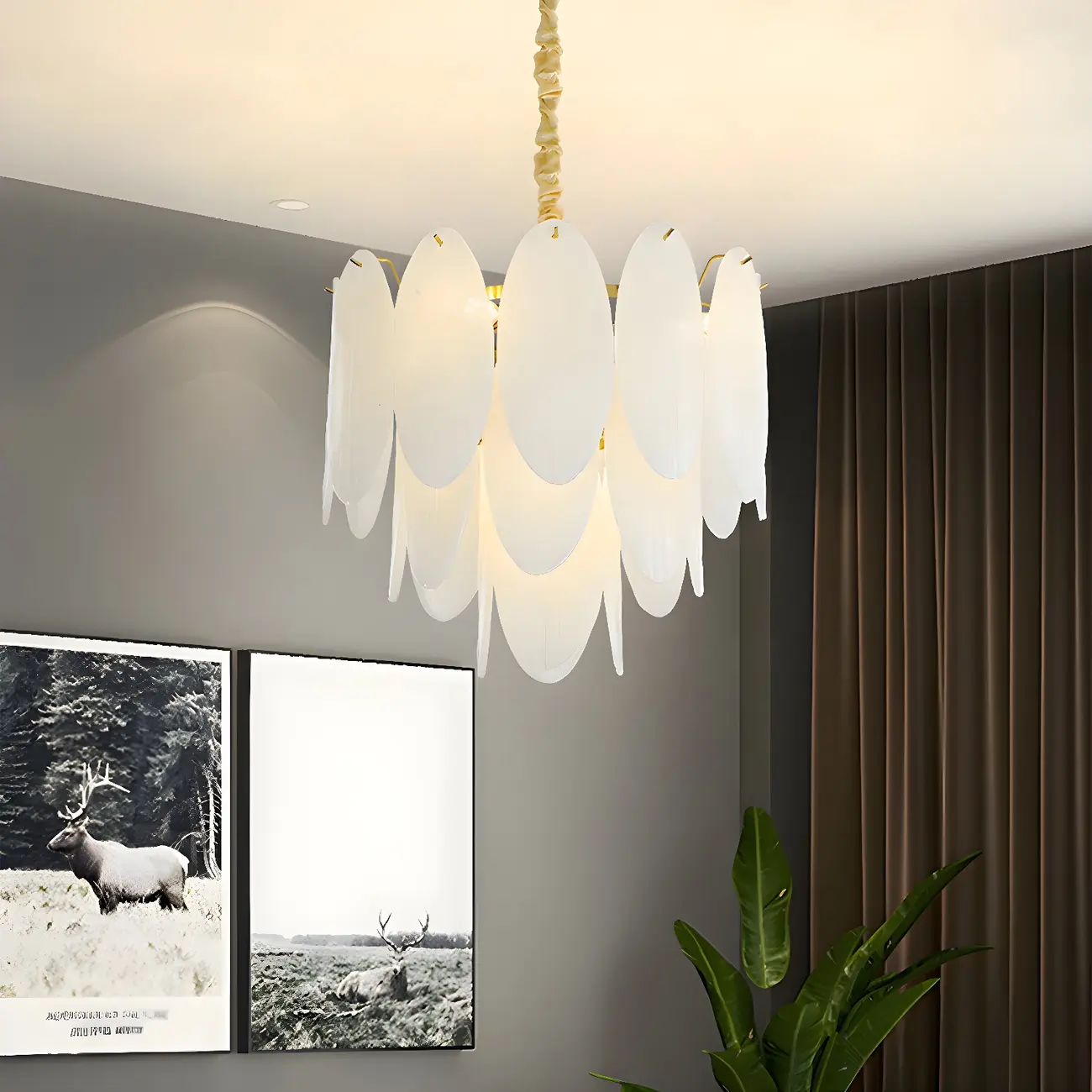 White Oval Glass Minimalist Modern Chandelier Light | homeyfad
