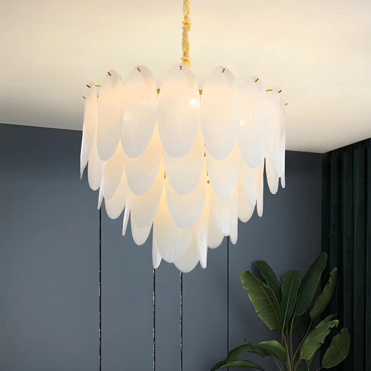 White Oval Glass Minimalist Modern Chandelier Light | homeyfad