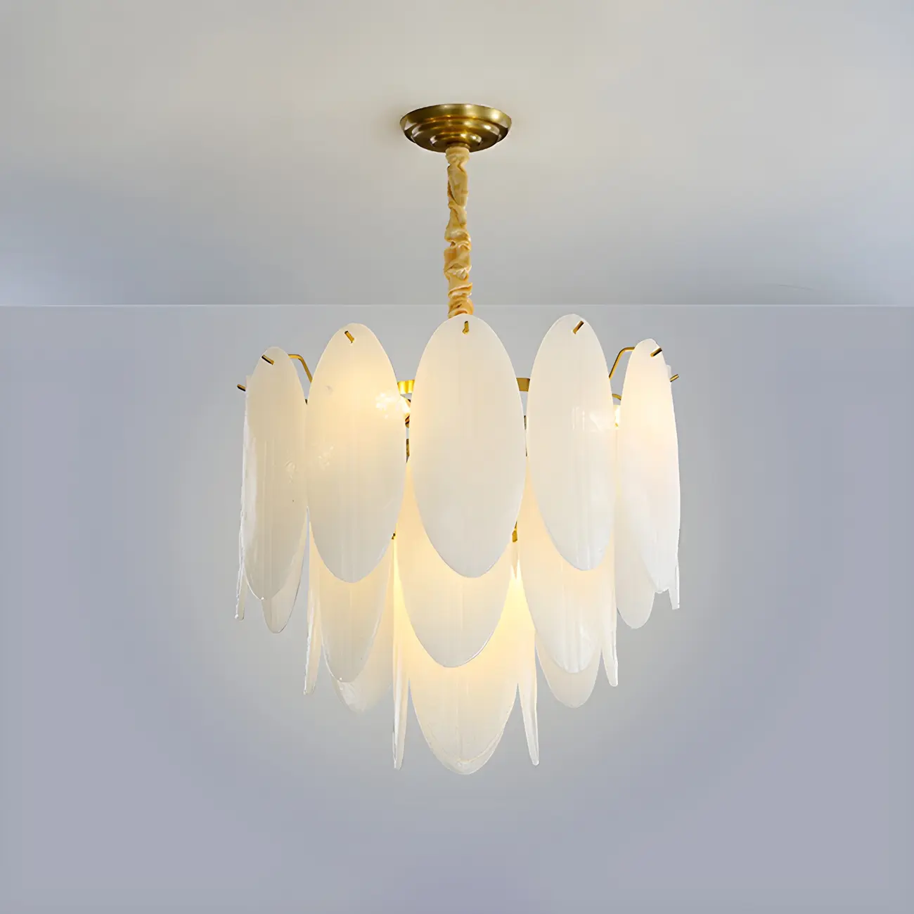 White Oval Glass Minimalist Modern Chandelier Light | homeyfad