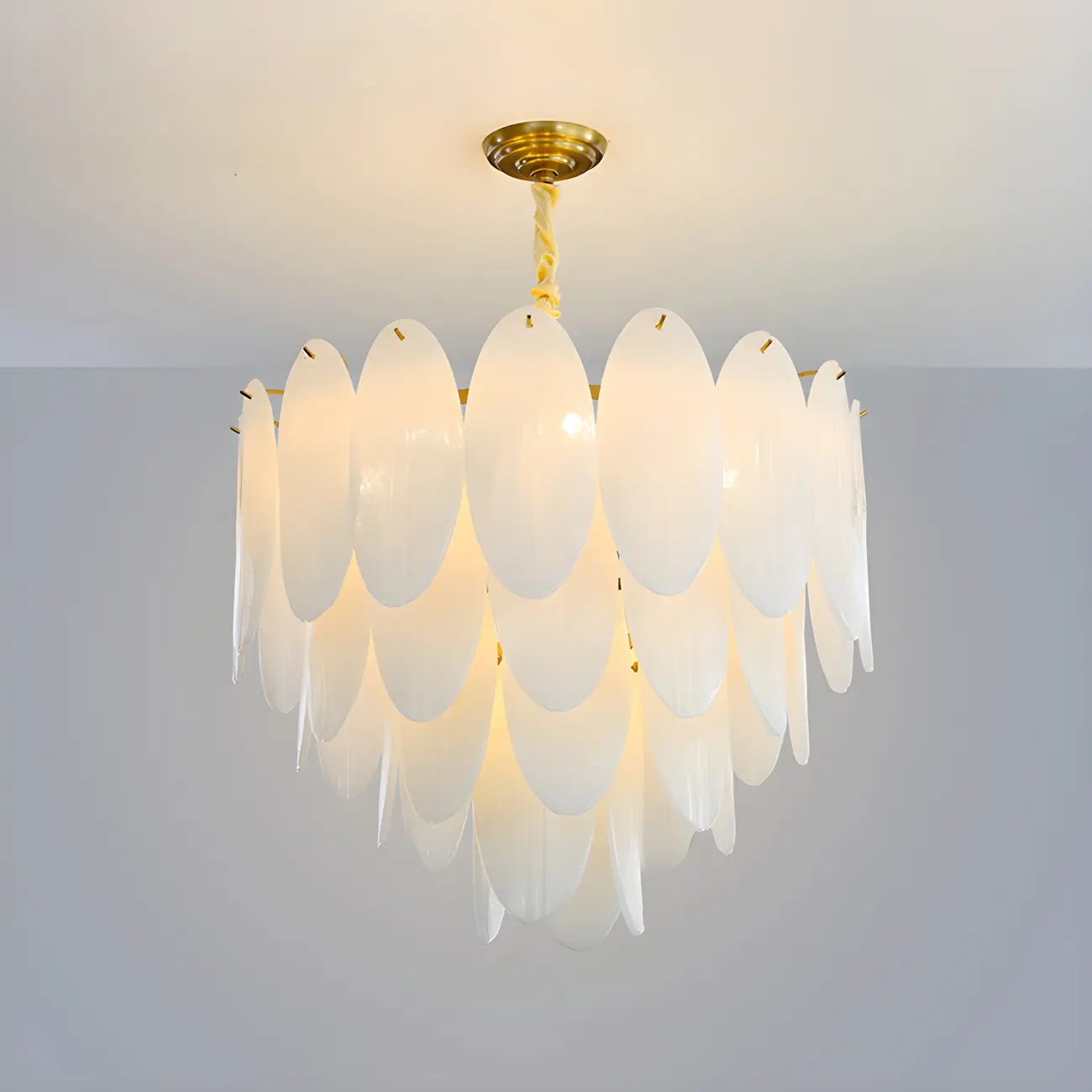 White Oval Glass Minimalist Modern Chandelier Light | homeyfad