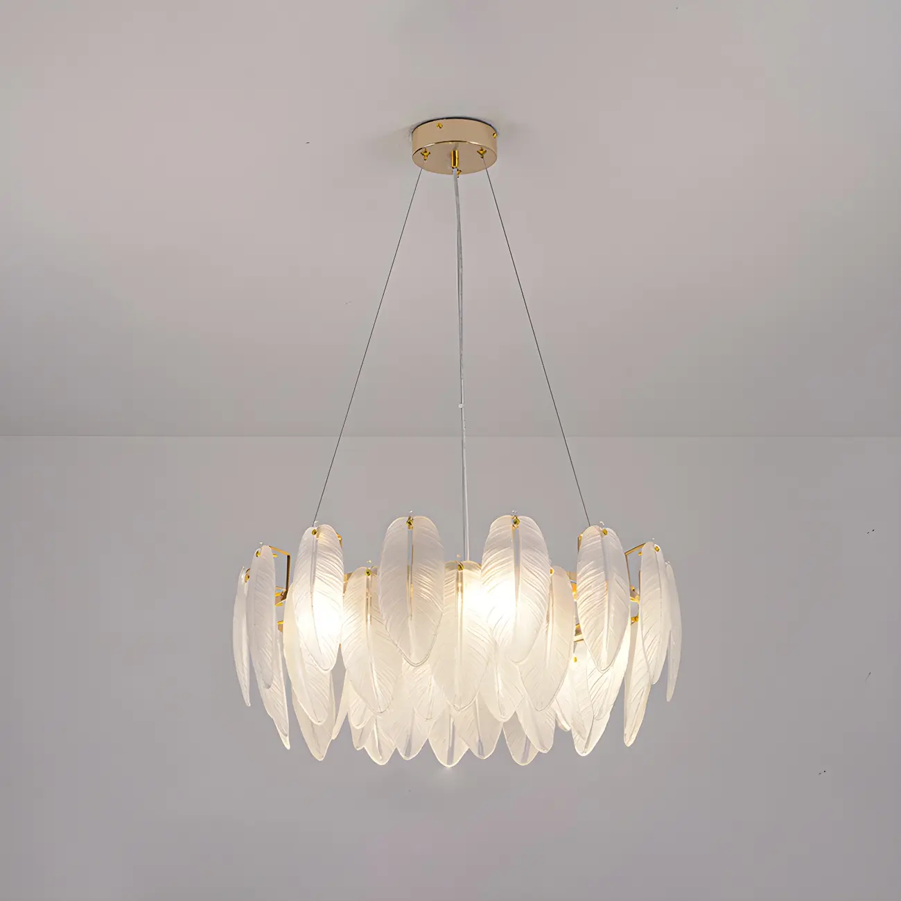 White Feather Glass Crystal Linear Modern Chandelier Image - 5 | homeyfad