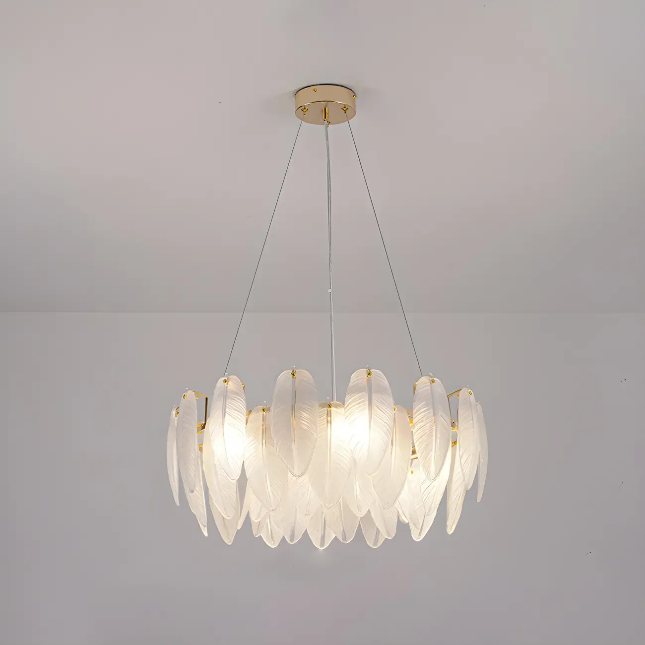 White Feather Glass Crystal Linear Modern Chandelier Image - 5