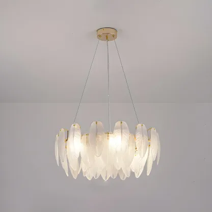 White Feather Glass Crystal Linear Modern Chandelier Image - 5