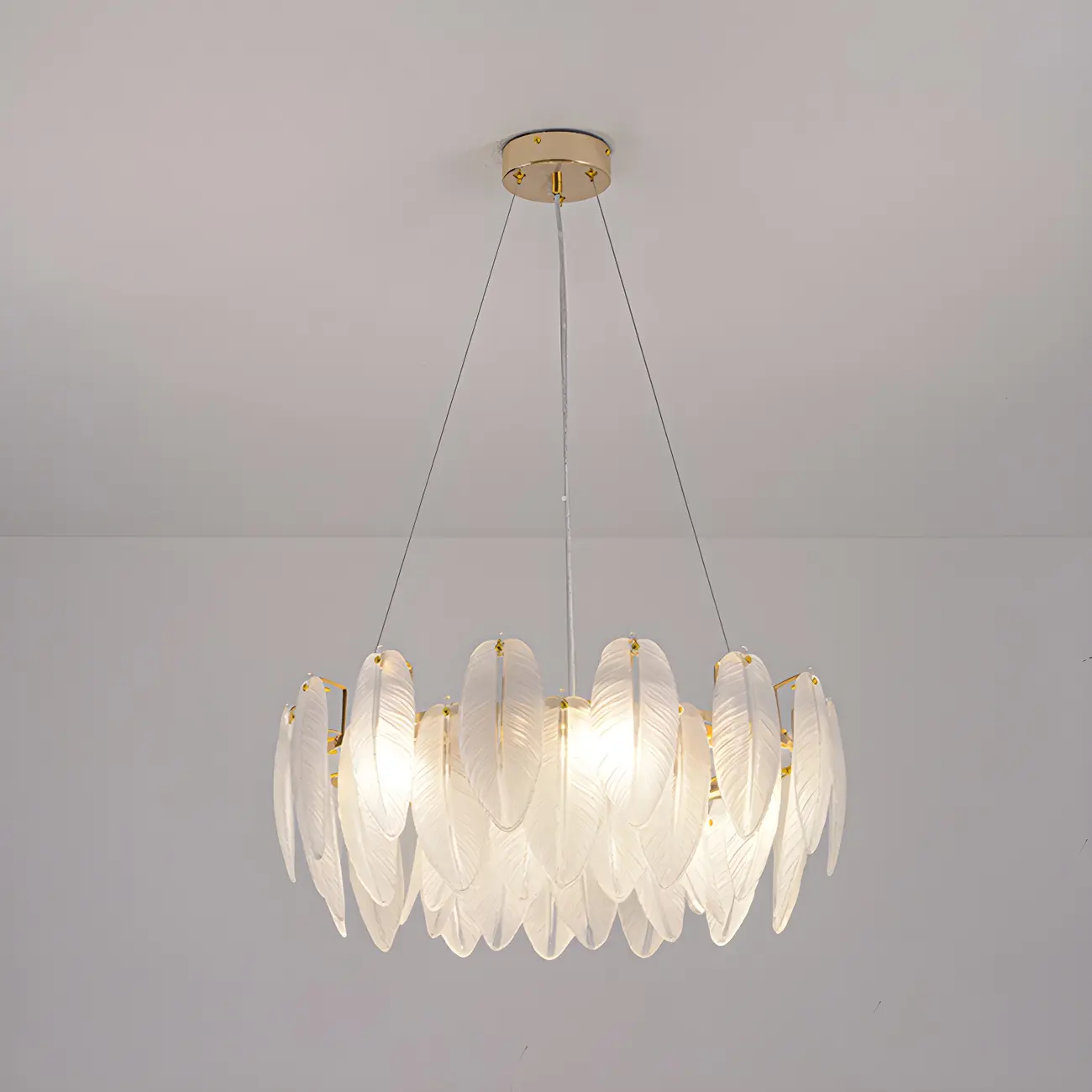 White Feather Glass Crystal Linear Modern Chandelier Image - 6 | homeyfad