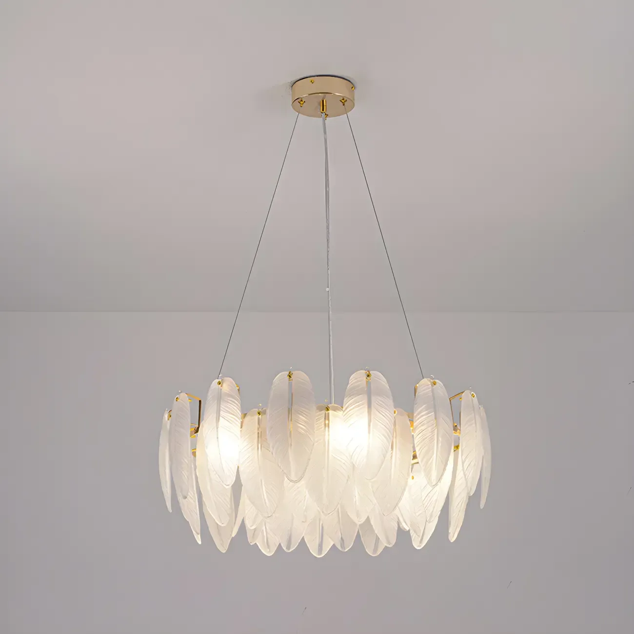 White Feather Glass Crystal Linear Modern Chandelier Image - 6