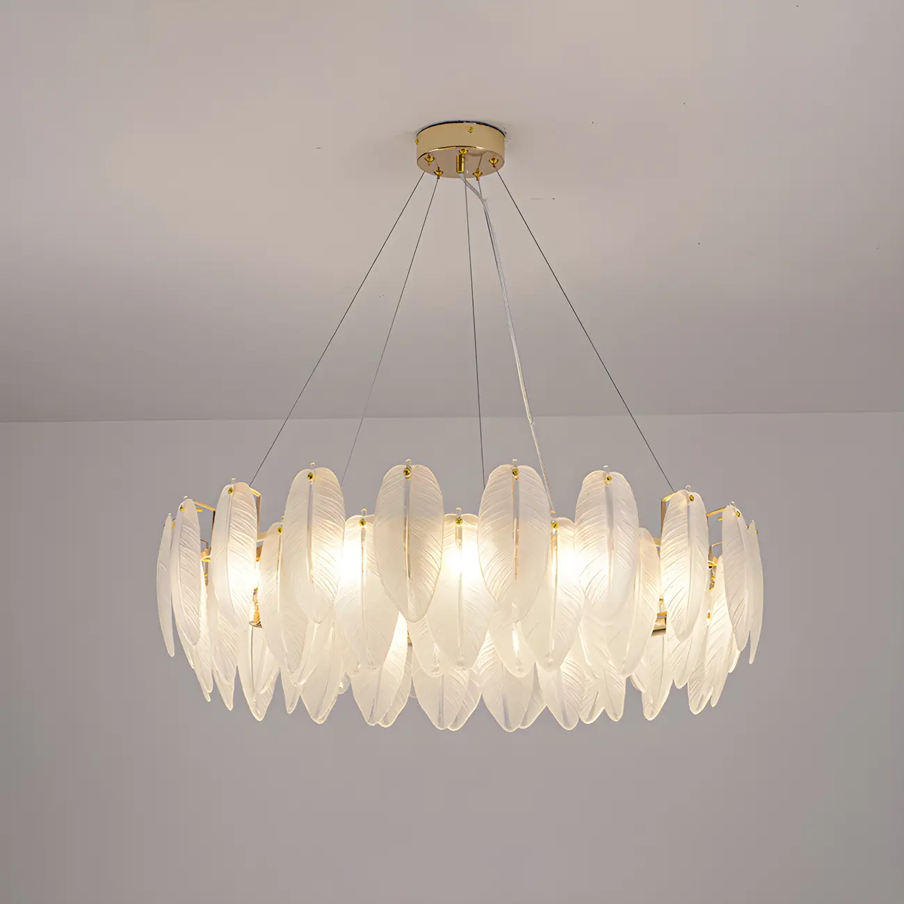 White Feather Glass Crystal Linear Modern Chandelier Image - 7 | homeyfad