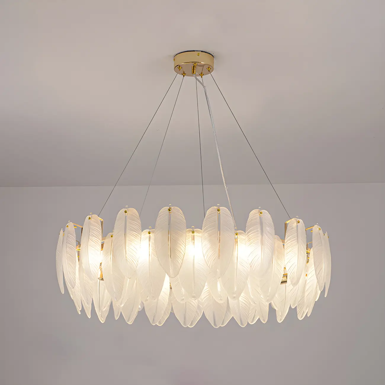 White Feather Glass Crystal Linear Modern Chandelier Image - 8 | homeyfad