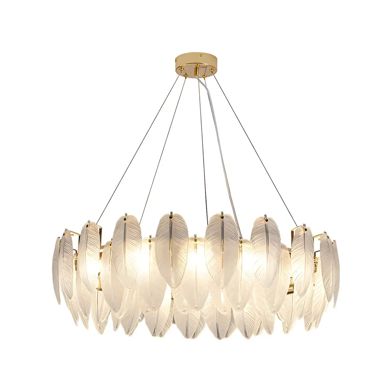 White Feather Glass Crystal Linear Modern Chandelier Image - 9