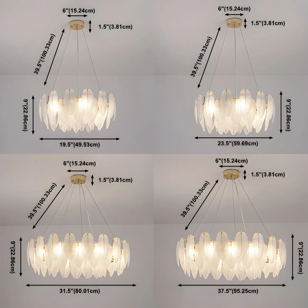 White Feather Glass Crystal Linear Modern Chandelier Image - 10 | homeyfad