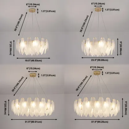 White Feather Glass Crystal Linear Modern Chandelier Image - 10
