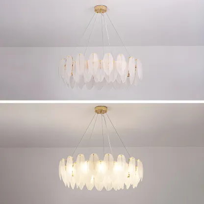 White Feather Glass Crystal Linear Modern Chandelier Image - 11