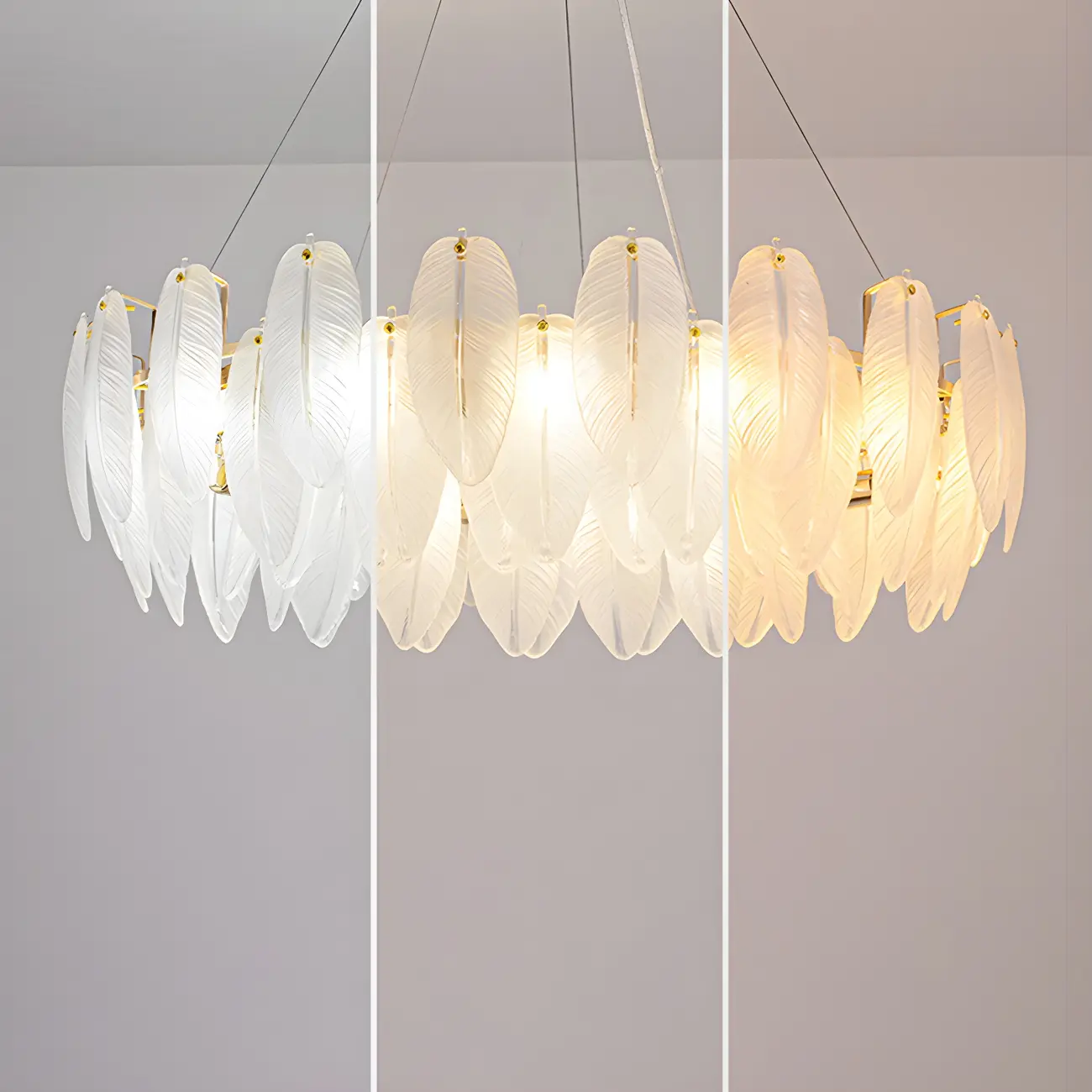 White Feather Glass Crystal Linear Modern Chandelier Image - 12 | homeyfad