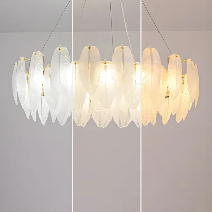 White Feather Glass Crystal Linear Modern Chandelier Image - 12