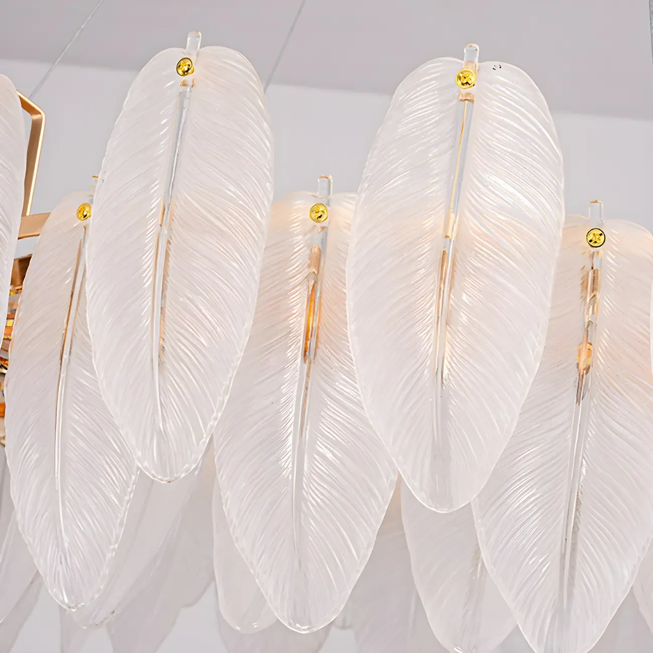 White Feather Glass Crystal Linear Modern Chandelier Image - 14