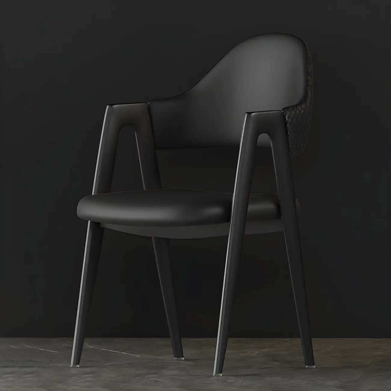 Modern Leather Dining Chair with Curved Open Back and Arms Image - 2