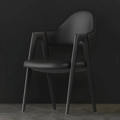 Modern Leather Dining Chair with Curved Open Back and Arms Image - 2