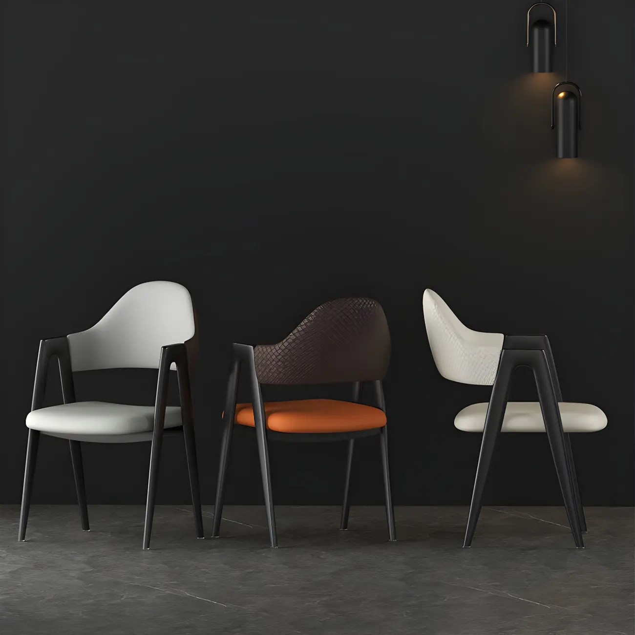 Modern Leather Dining Chair with Curved Open Back and Arms Image - 3 | homeyfad