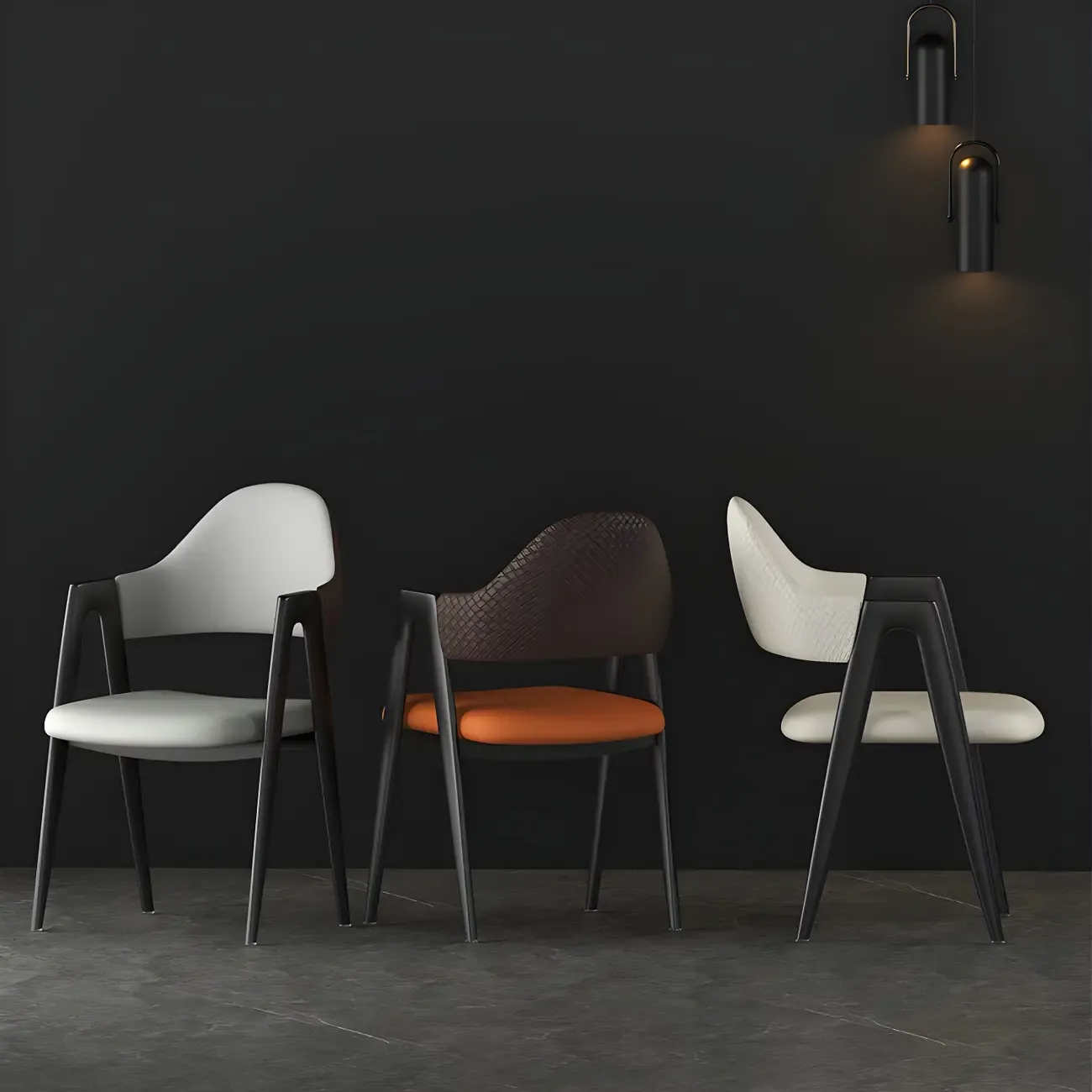 Modern Leather Dining Chair with Curved Open Back and Arms Image - 3