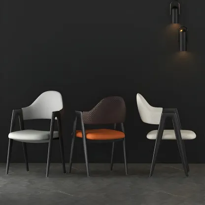 Modern Leather Dining Chair with Curved Open Back and Arms Image - 3