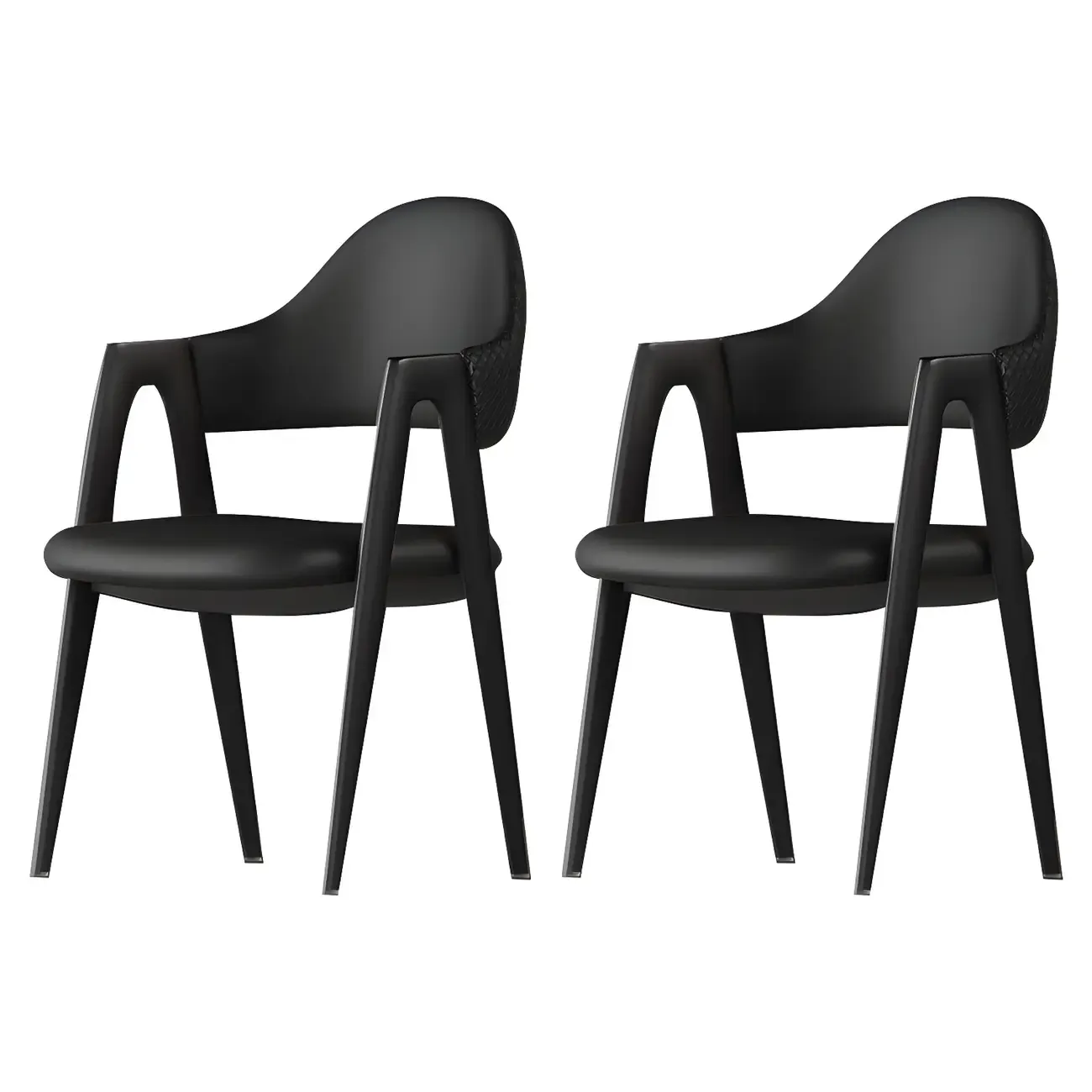 Modern Leather Dining Chair with Curved Open Back and Arms Image - 4