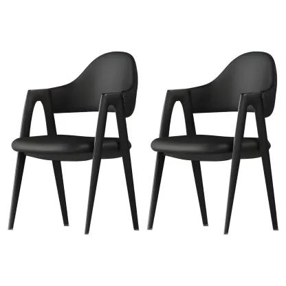 Modern Leather Dining Chair with Curved Open Back and Arms Image - 4