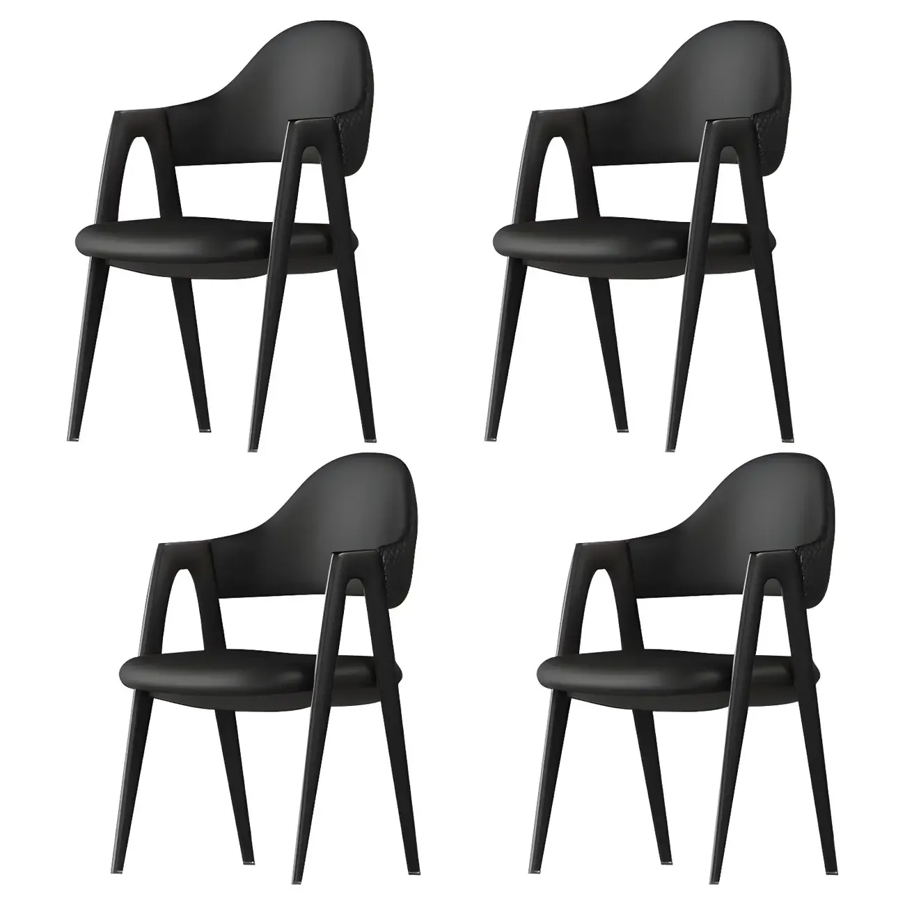 Modern Leather Dining Chair with Curved Open Back and Arms Image - 5