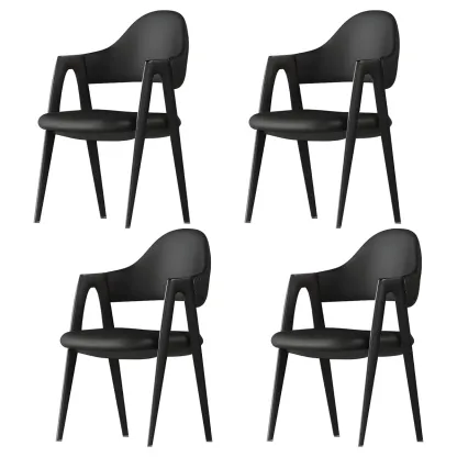 Modern Leather Dining Chair with Curved Open Back and Arms Image - 5