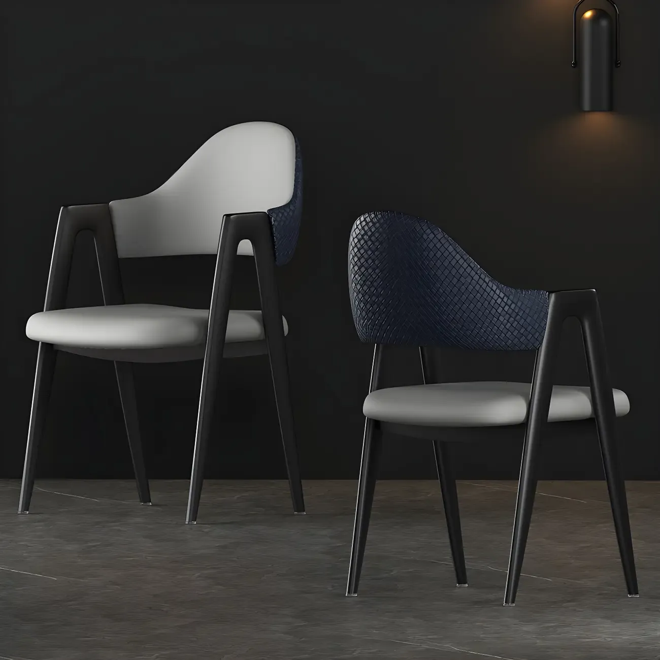 Modern Leather Dining Chair with Curved Open Back and Arms Image - 6