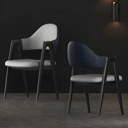 Modern Leather Dining Chair with Curved Open Back and Arms Image - 6