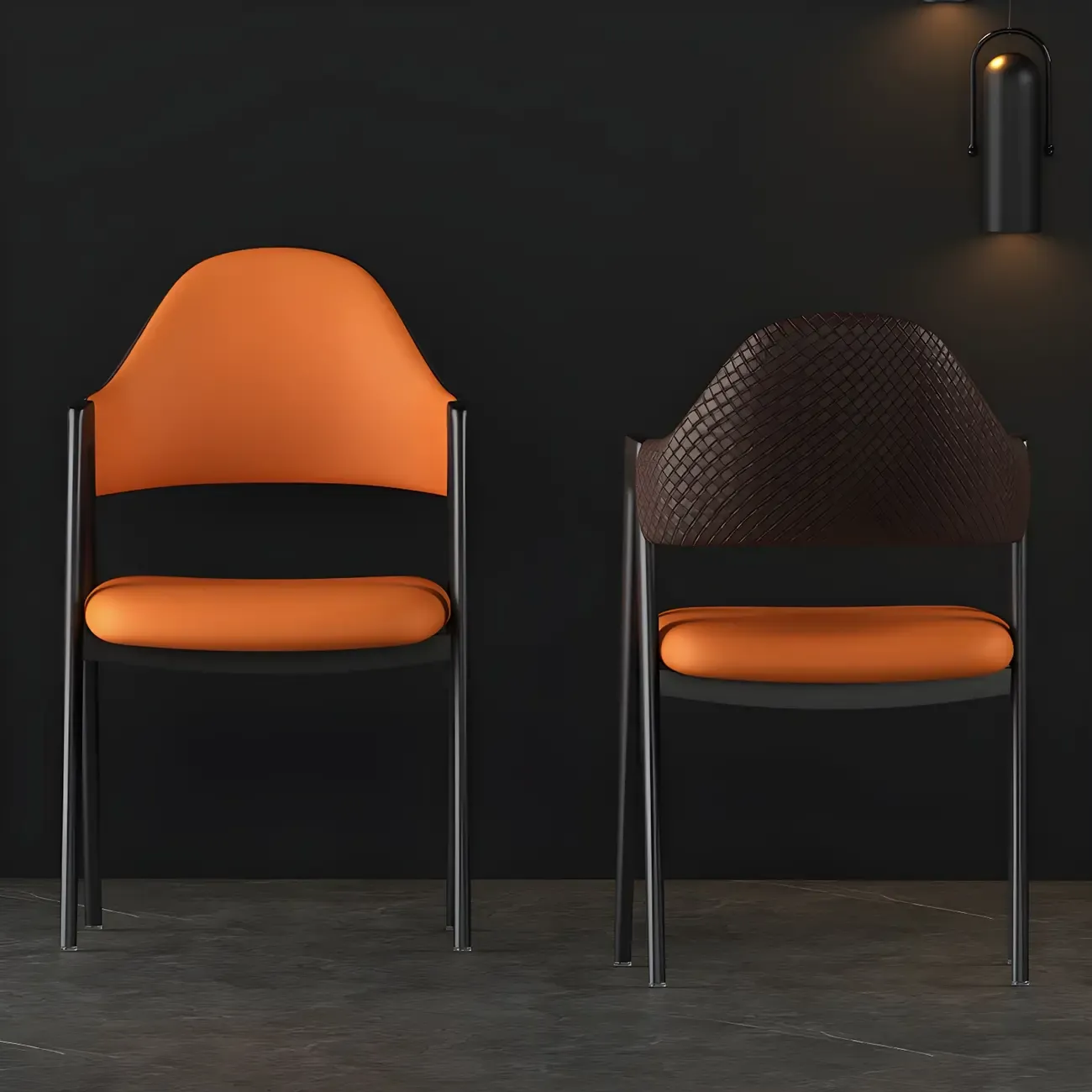 Modern Leather Dining Chair with Curved Open Back and Arms Image - 7