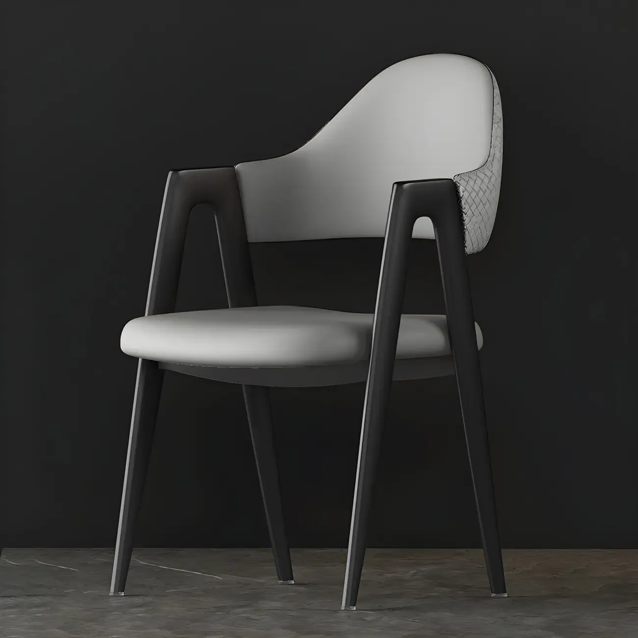 Modern Leather Dining Chair with Curved Open Back and Arms Image - 8