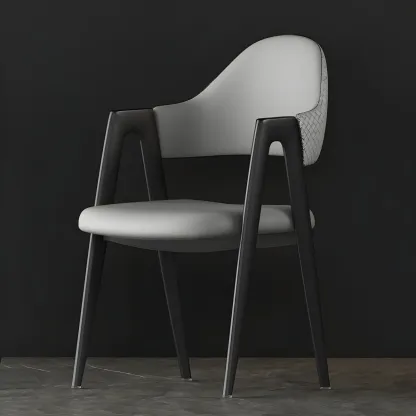 Modern Leather Dining Chair with Curved Open Back and Arms Image - 8