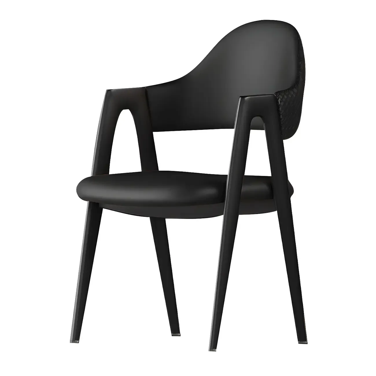 Modern Leather Dining Chair with Curved Open Back and Arms Image - 9