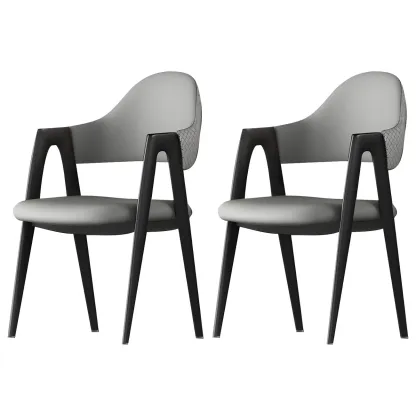 Modern Leather Dining Chair with Curved Open Back and Arms Image - 10