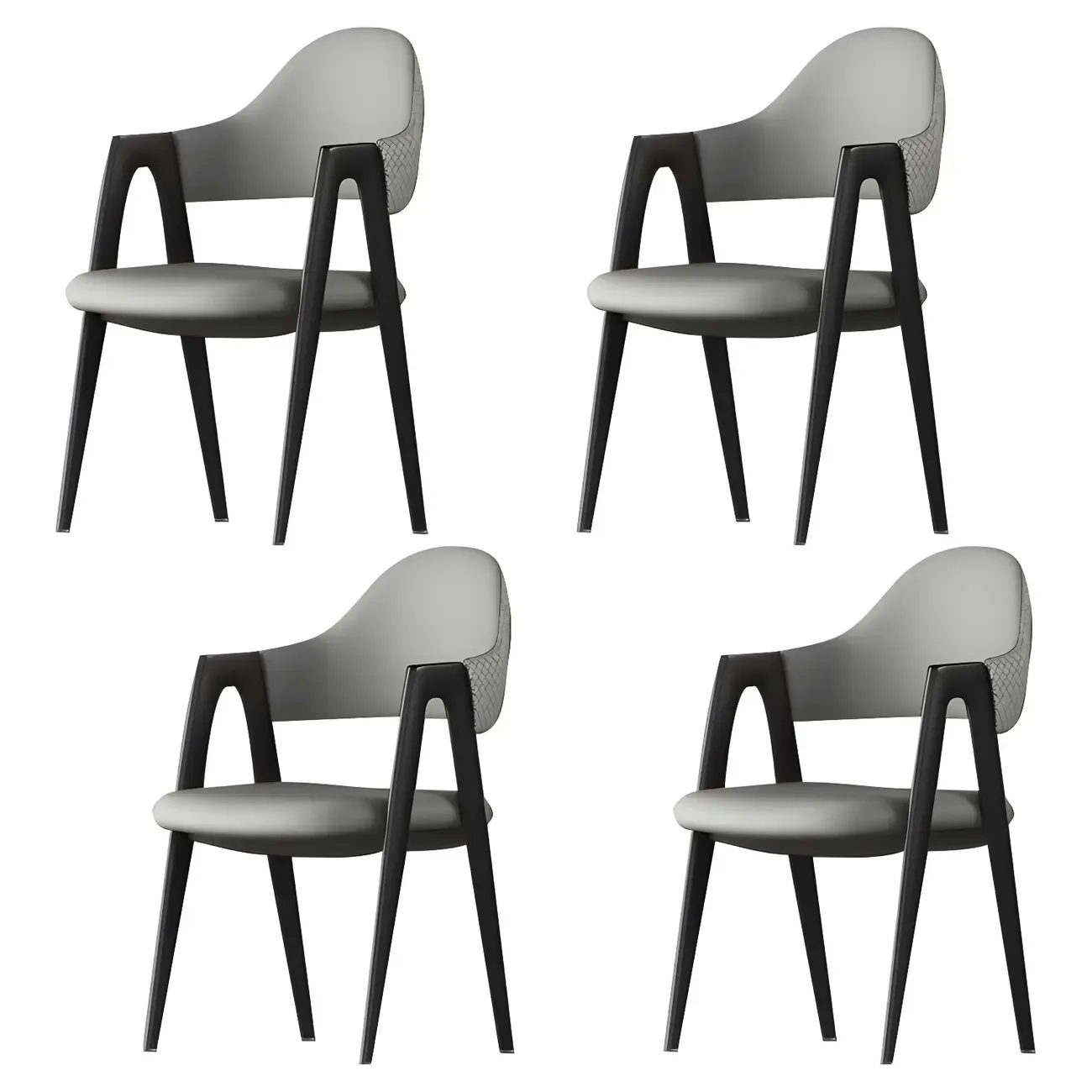 Modern Leather Dining Chair with Curved Open Back and Arms Image - 12