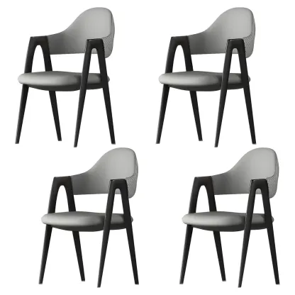 Modern Leather Dining Chair with Curved Open Back and Arms Image - 12