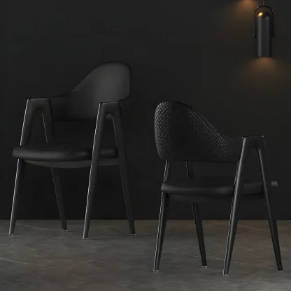 Modern Leather Dining Chair with Curved Open Back and Arms Image - 13
