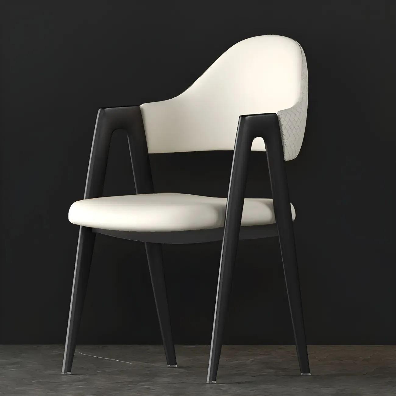 Modern Leather Dining Chair with Curved Open Back and Arms Image - 14