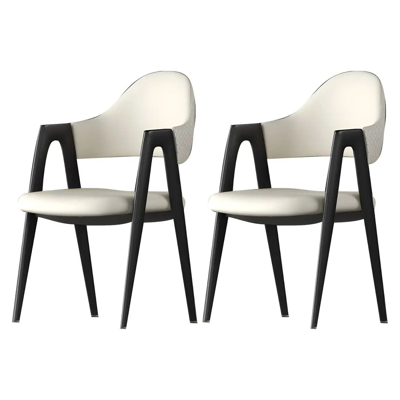 Modern Leather Dining Chair with Curved Open Back and Arms Image - 15