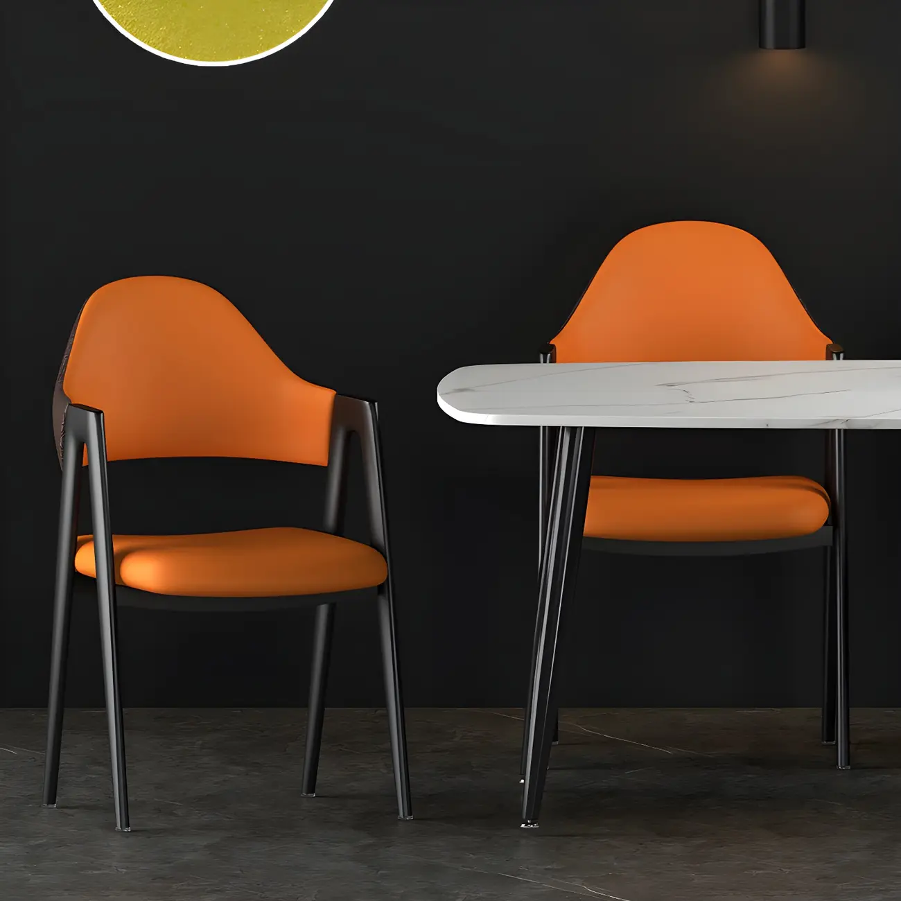 Modern Leather Dining Chair with Curved Open Back and Arms Image - 16 | homeyfad