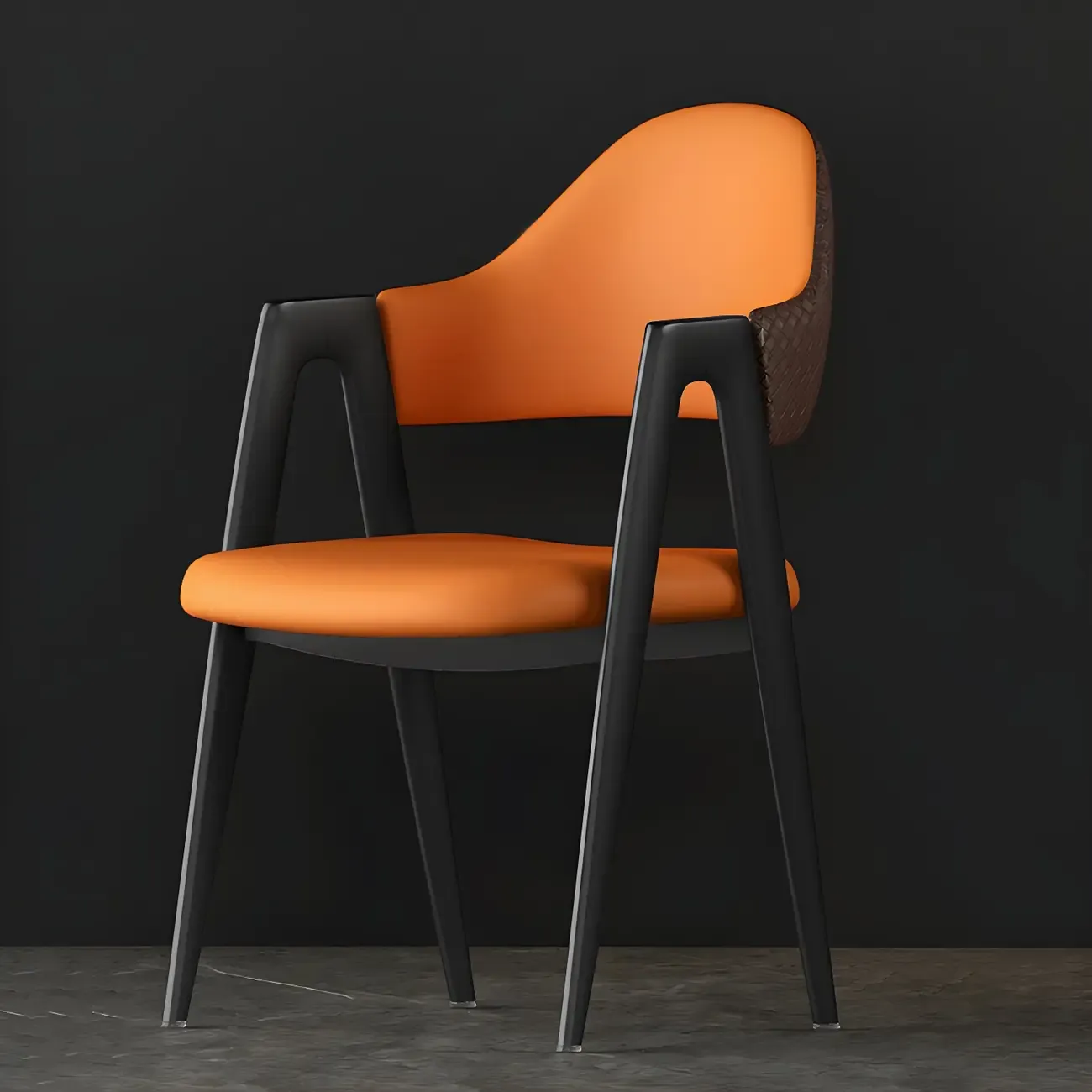 Modern Leather Dining Chair with Curved Open Back and Arms Image - 19