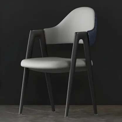 Modern Leather Dining Chair with Curved Open Back and Arms Image - 22