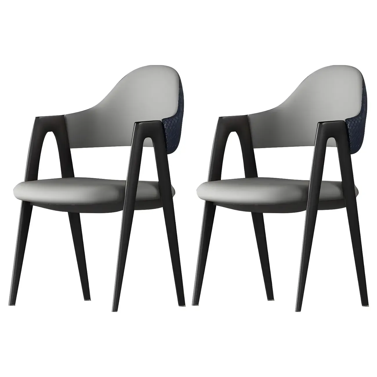Modern Leather Dining Chair with Curved Open Back and Arms Image - 23